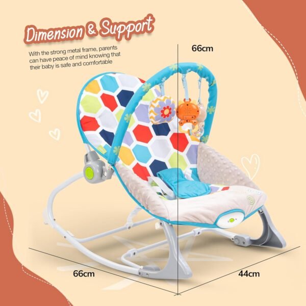 Baybee Bella 2 in 1 Baby Rocker for Babies | Kids Rocking Chair with Adjustable Seat, Calming Vibrations, Hanging Toys & Music | Baby Bouncer for New born | Portable Baby Swing for 0 to 2 Years (Blue) - Image 2
