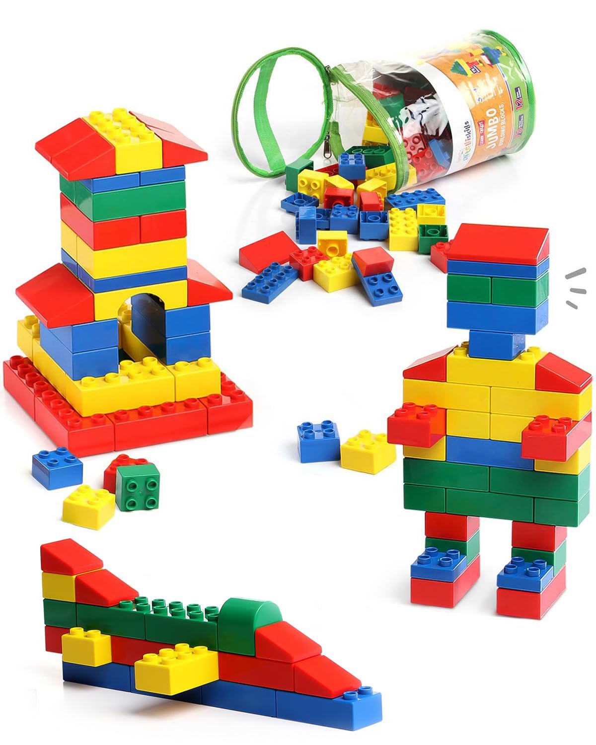 Intelliskills Premium Jumbo 75 Pcs Building Blocks for 3+ Years Kids, Construction Block Set for Boys & Girls, Creative Activity Kit,Fun Learning & Educational Toy, Develop Motor Skills, Birthday Gift