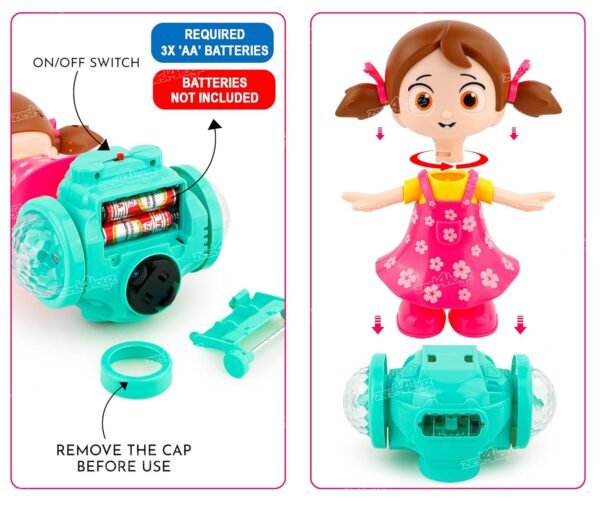 Zest 4 Toyz 360 Degree Rotating Musical Dancing Girl Toy, Dancing Doll with Flashing Lights & Bump and Go Action, Activity Play Center Toy for Kid Early Learning Educational Toys for Toddlers - Image 6