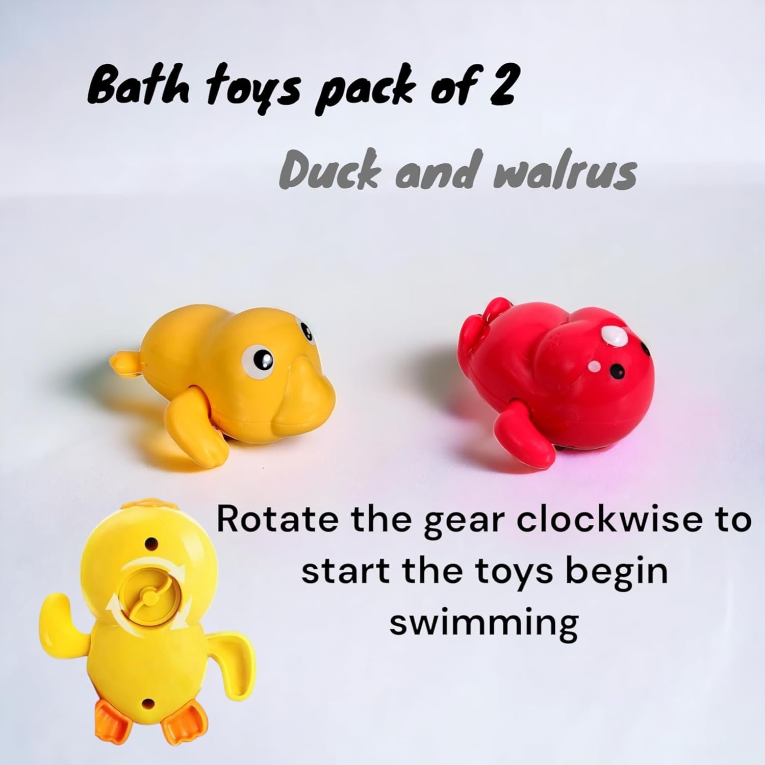 COSMOBABY Premium (Duck & Walrus Combo) Bath Toys, Cute Swimming Bath Toys for Toddlers 1-3, Floating Wind Up Toys for 1-5 Year Old Boy Girl, New Born Baby Bathtub Water Toys, Proudly Made in India - Image 3