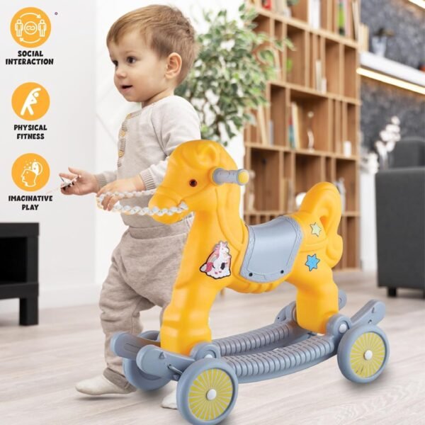 Rockin\' Roll Horse Ride - 2 in 1 Adventure|Riding Horse for Toddler|Baby Rocking Chair Push Ride On Toy Car|Rider Cum Rocker|Birthday Gift for Kids 1-3 Years|Made in India|Yellow - Image 4