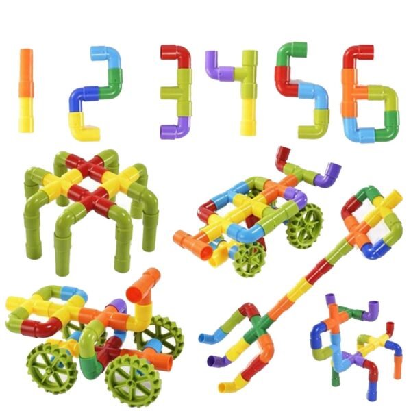 Unbreakable Pipe Puzzle Shape Building Block Set for 3-8 Years Old Kids Boys & Girls,75+ Piece (Random Color Pipe Puzzle Shape Building Block Toys)