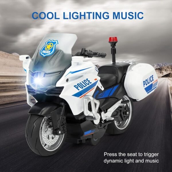 Police Motorcycle Toy - Pull Back Motorcycle Toys, Tiny Gift with Music Lighting, Latte Motorcycles Toy for Kids Boys Age 3-8 Year Old [Multicolor] (Police Bike-White) - Image 4