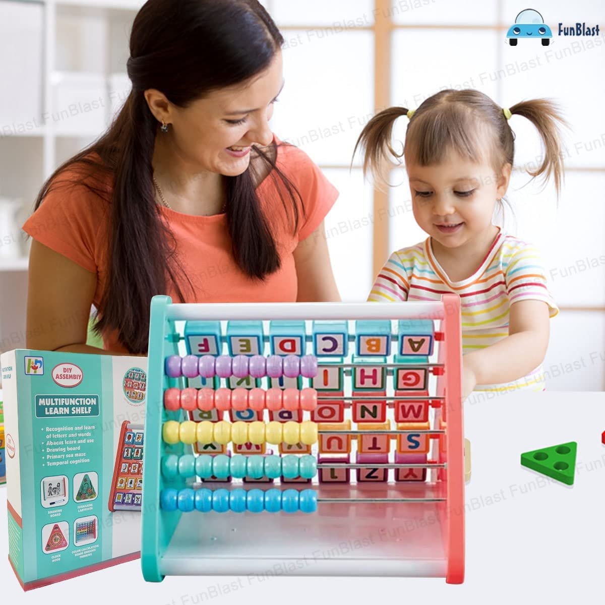 FunBlast Activity Learning Toy - 5 in 1 Multifunctional Activity Triangle Learn Shelf, ABC and Number Learning Puzzle for Kids, Montessori Learning Toys for 2 3 4 Years Old Kids - Multicolor - Image 5