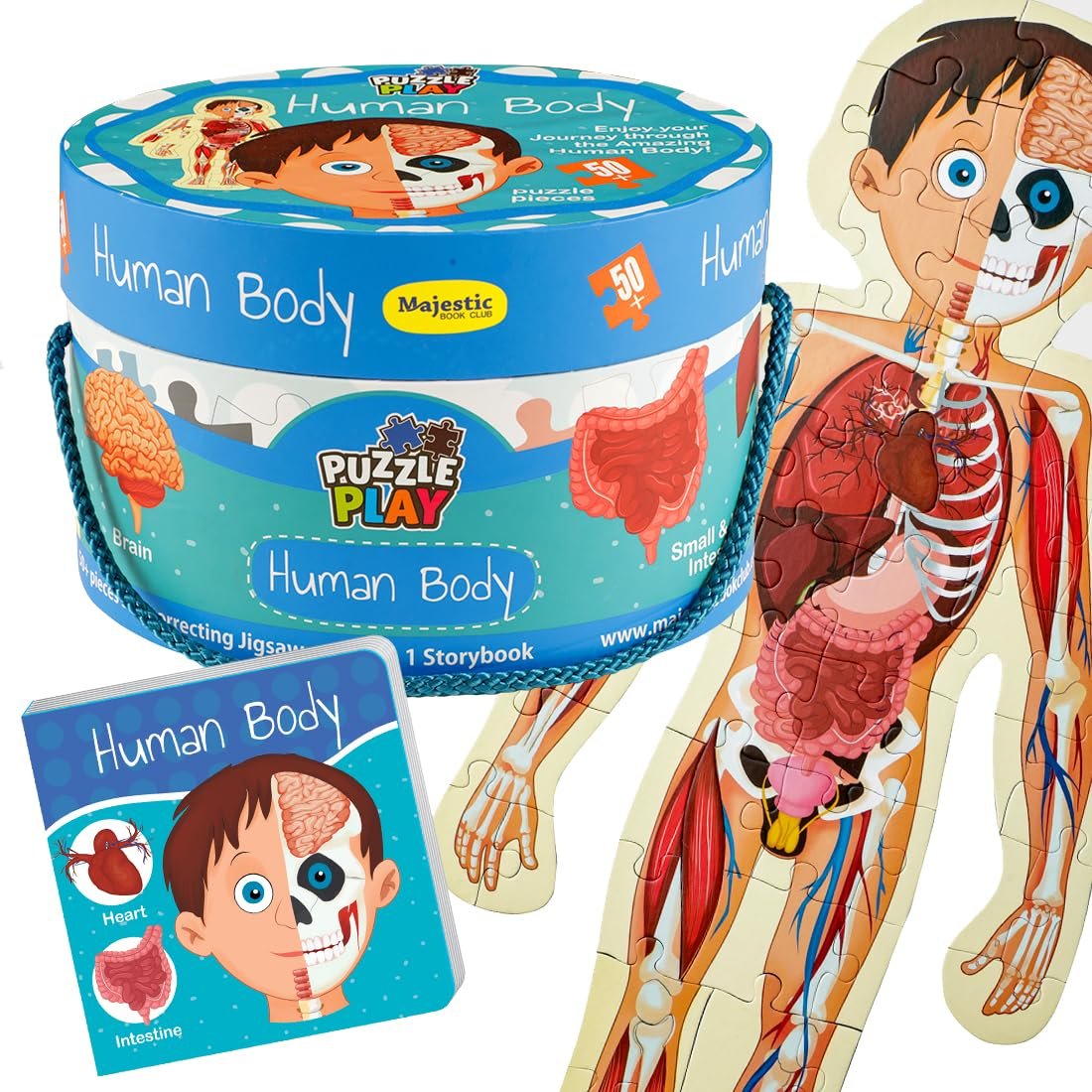 Human Body Puzzle Box for Kids I 50+ Jigsaw Puzzle Pieces & 1 Informative Board Book I Educational Toy for Children Age 3+ I for Children by Majestic Book Club