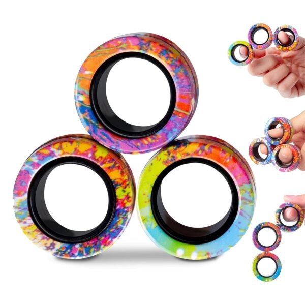 Kidology Magnetic Fidget Rings, Fidget Spinner Therapy Toys for Sensory Play, Magnetic Fidget Toy, for 4+ Year Old and Up, Stress Relief Anxiety Rings for Kids & Adults (Multicolor)