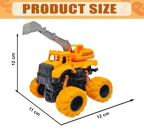 FunBlast Truck Toys for Kids - Off Road 4X4 Wheel Construction Truck Toys, Pull Back Mini Monster Truck Toys for 3+ Year Old Kids, Boys, Push and Go Truck Toys (Excavator) - Image 2