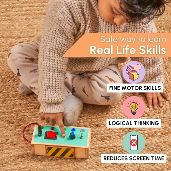 Curious Cub Montessori Busy Board for Toddlers | Switch Board Toy for Kids 1-6 Yrs |Montessori Toggle Play Set|Kids Brain Development Toy|Children Toys|Wooden Toys|Sensory Toys|Gifts for Children - Image 4