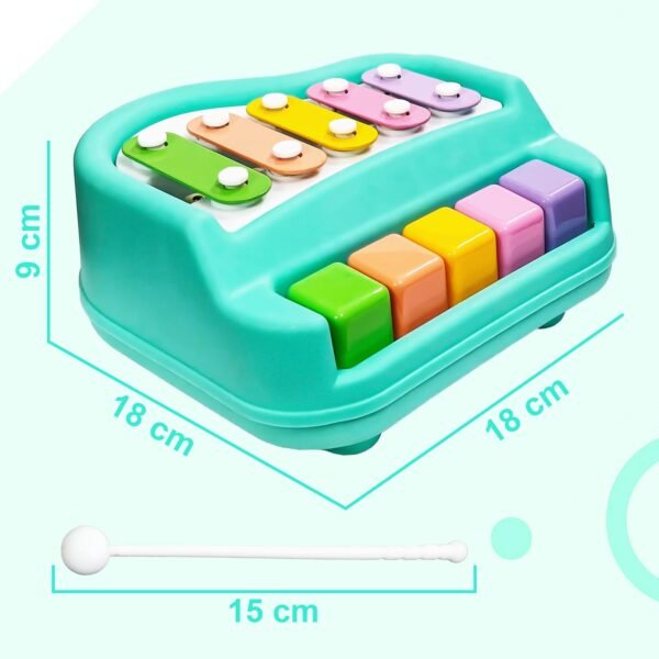 VGRASSP 2 in 1 Small Xylophone and Piano Toy for Kids with Colorful Keys and Drum Sticks - Musical Instrument Toy for Baby and Toddlers - Turquoise - Image 2