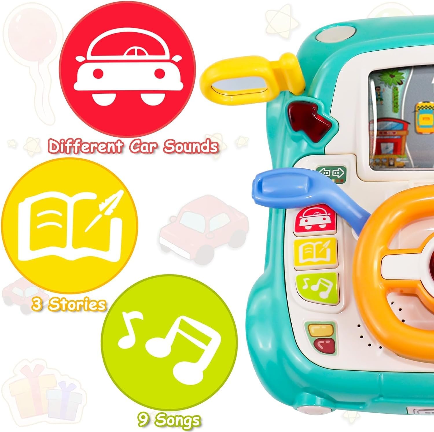 Light & Musical Steering Wheel Toy for Toddlers 1-3 Years -Simulation Driving Car Toy- Fine Motor Skills Toy- Early Education Birthday Gifts for Kids (Pink) - Image 4