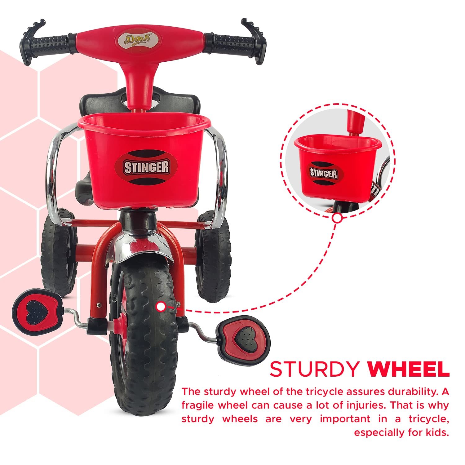 Dash Stinger Tricycle for Kids 3-5 Years, Baby Cycle With Storage Basket and Sipper (Capacity 25kg | Red) - Image 5