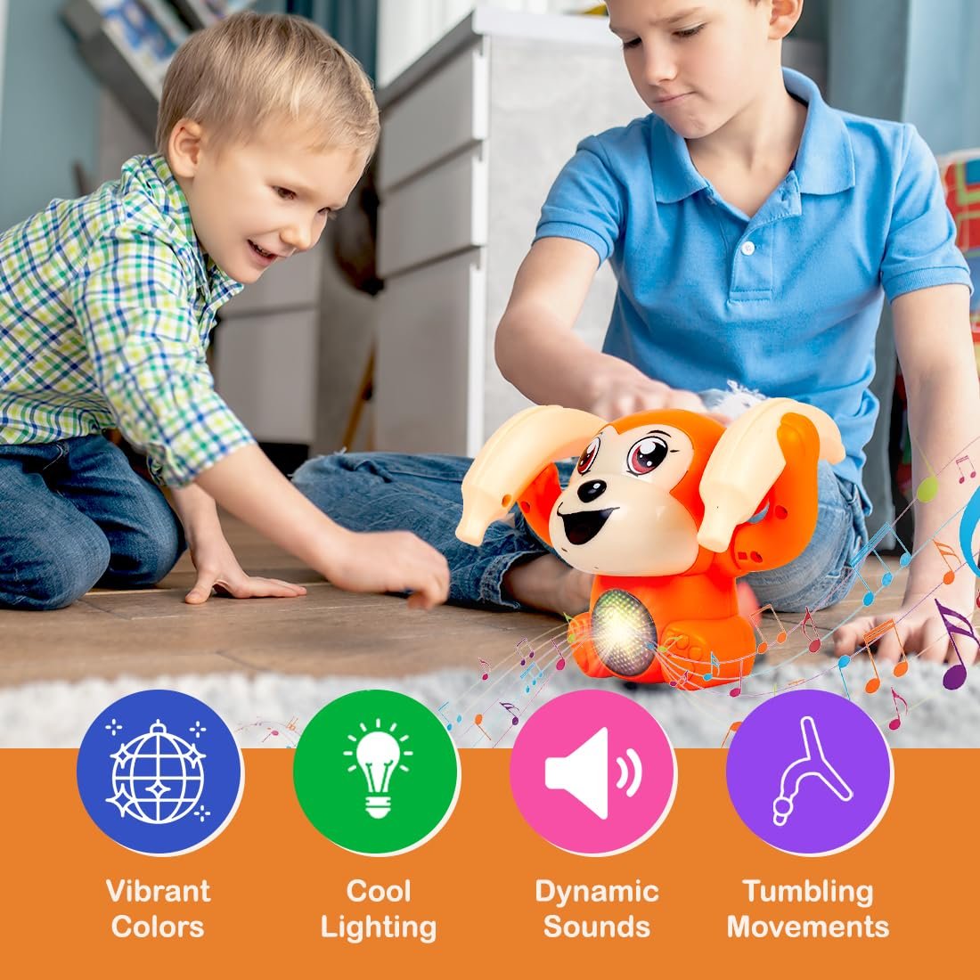 Gooyo GY-2020 Battery Operated Voice Control Monkey Toy with Musical, Dancing,Spinning,Rolling and Sensor Feature for Gifts/Kids/Babies/Boys/Girls|Orange Color,Power Source:3xAAA Battery(Not Included) - Image 5