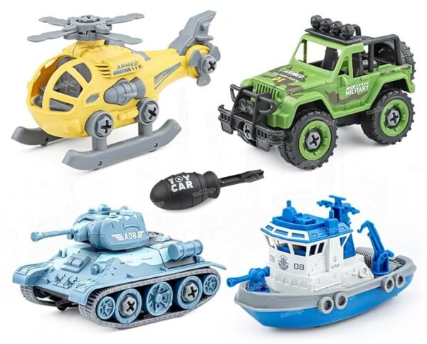 Zest 4 Toyz Pack of 4 DIY Vehicle Toys Take Apart Toys Military Army Car Toy Kids STEM Sand Toys for Kids Birthday Gifts for Boys 2 3 4 5 6 Year Old (Multicolor)