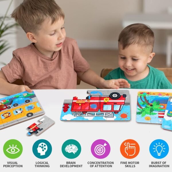 Tiny Toys 4 in 1 Wooden Zigsaw Puzzles in Keep Safe Iron Box Boys Girls 2-8Yrs (Farm Days),kids - Image 3
