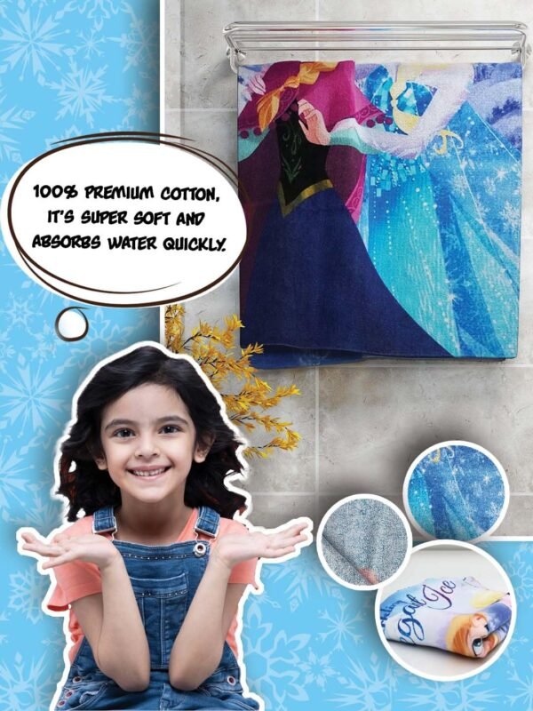 Disney Frozen Kids Bath Towel 350 GSM 60x120 cm, Dark Blue Color - Image 4