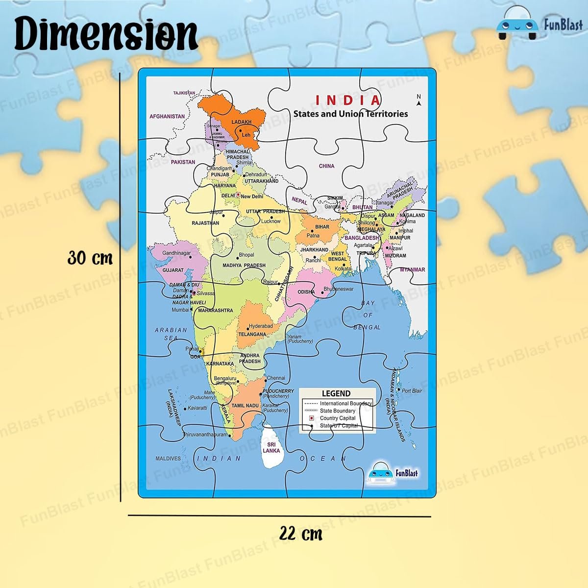 FunBlast Map of India Jigsaw Puzzle for Kids Jigsaw Puzzle for Kids of Age 3-5 Years – 24 Pcs (Multicolor, Size 30X22 cm) - Image 3