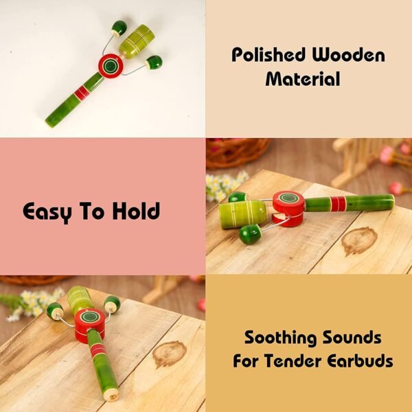 Wooden TIK TIK Rattle Pack of 1 - Colourful Musical Instrument Rattle Toy for Baby and Kids (0-3 Years) - Non-Toxic, Hold and Shake Toy - Discover Sounds, Develops Sensory Skills - Image 3