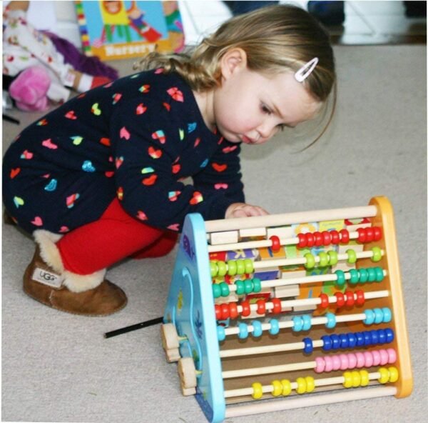 Wooden Activity Triangle Center Alphabet Blocks Abacus Clock Writing Counting Beads Assembly 4 in 1 Cube Toys for Babies Montessori Learning Toy for 1-5 Year Old Kids - Image 2