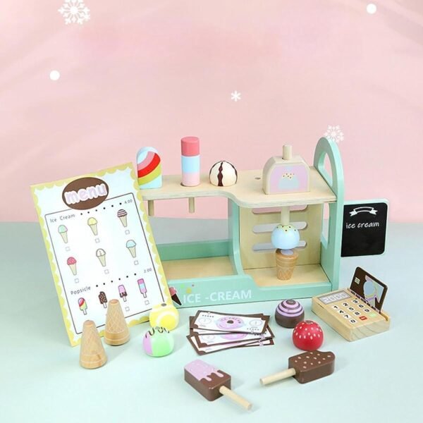 Lr Decor Bazaar Wood Ice Cream Playset Wooden Popsicle Set for Boys Girls 3-8 Year Old Gifts