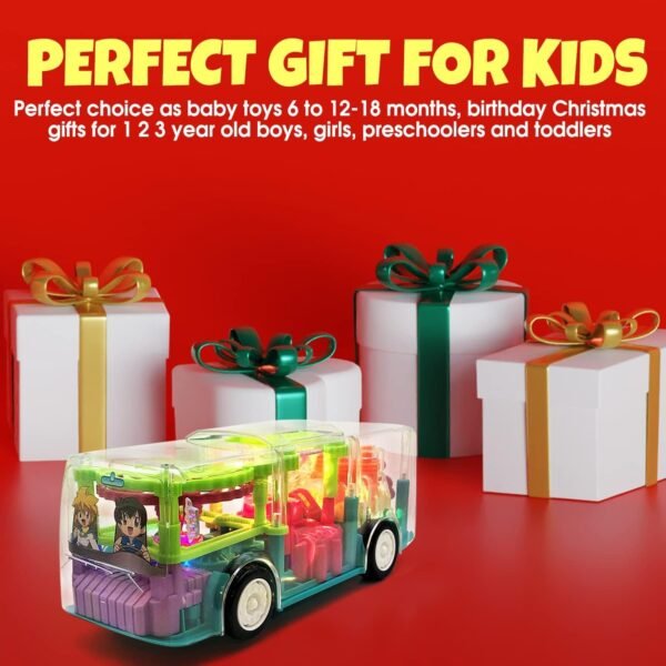 Transparent 3D Toy 360 Degree Rotation, Gear Simulation Mechanical Sound and Light Toy for 2-5 Years Boys and Girls (3D Bus) - Image 4