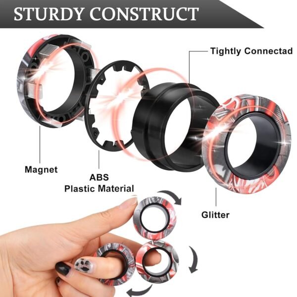 Kidology Magnetic Fidget Rings, Fidget Spinner Therapy Toys for Sensory Play, Ideal Gift for 4+ Year Olds, Stress Relief Anxiety Rings for Kids & Adults (RED/BLUE) - Image 3