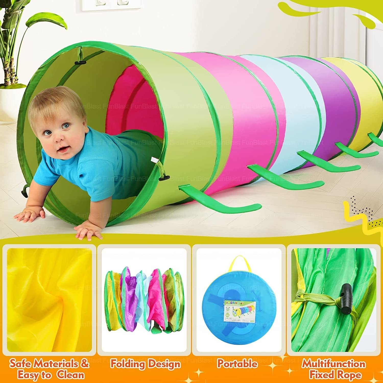FunBlast Pop-Up Play Tunnel Tent House for Kids - Foldable Outdoor Playhouse for Toddlers, Girls & Boys - Multi-Colored Activity Toy (1 Tent House Theme) - Image 4