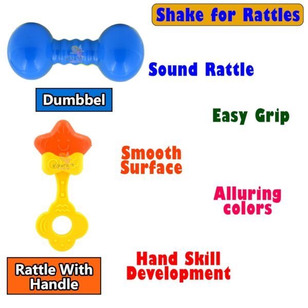 WISHKEY Colorful Attractive Plastic Non Toxic Set of 8 Shake & Grab Rattle BPA Free for New Born and Infants (Pack of 8, Multicolor) - Image 3