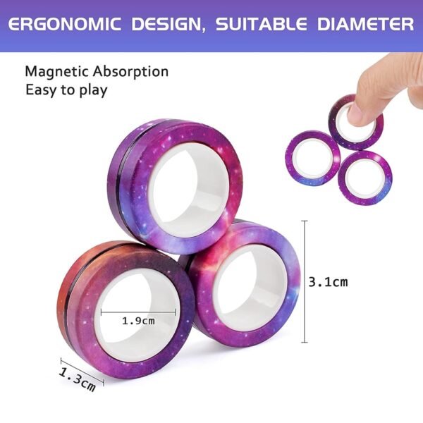 Kidology Magnetic Fidget Rings, Fidget Spinner Therapy Toys for Sensory Play, Magnetic Fidget Toy, for 4+ Year Old and Up, Stress Relief Anxiety Rings for Kids & Adults (Pink/Purple) - Image 2