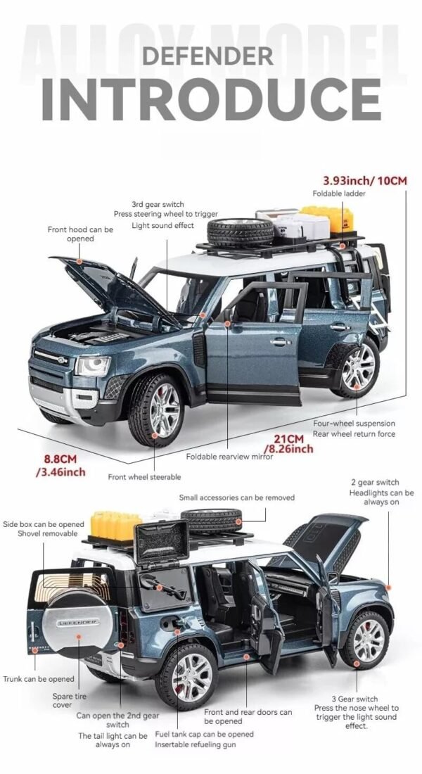 1:24 Defender Outdoor Edition Die-Cast Metal Pull Back Car with 6 Openable Doors with Sound and Light Toy Decoration car Best Gift Toys for Kids ?Multicolour? - Image 2