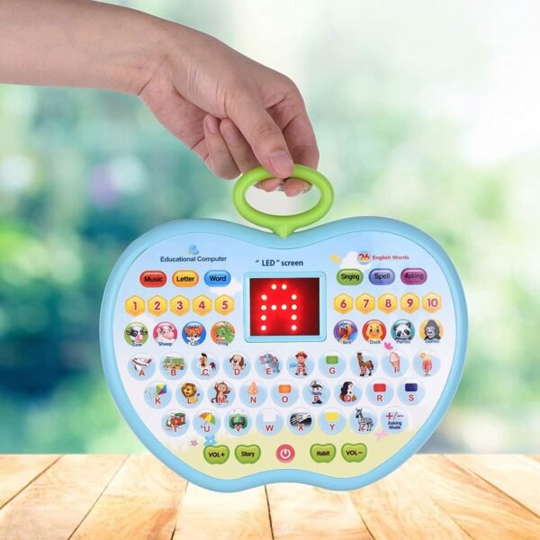 Apple Shape Educational Mini Computer Laptop Toy for Kids LED Display and Fun Music for Learning Alphabets Numbers Words and Animals 3-5 Years for boy and Girl (Blue)