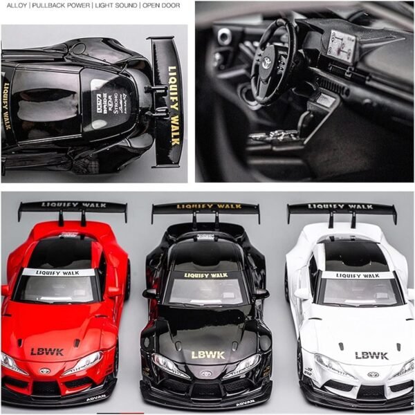 Compatible for 1:24 Toyota Supra LBWK Toy Car Model, Diecast Collectible Pull Back Model Car with Sound and Light, Toy Gift Vehicles for Adults Kids Boys Girls(Red) - Image 6