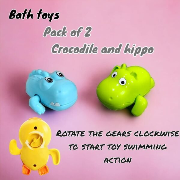COSMOBABY (Hippo & Crocodile Combo) Bath Toys, Cute Swimming Bath Toys for Toddlers 1-3, Floating Wind Up Toys for 1-5 Year Old Boy Girl, New Born Baby Bathtub Water Toys, Proudly Made in India - Image 4