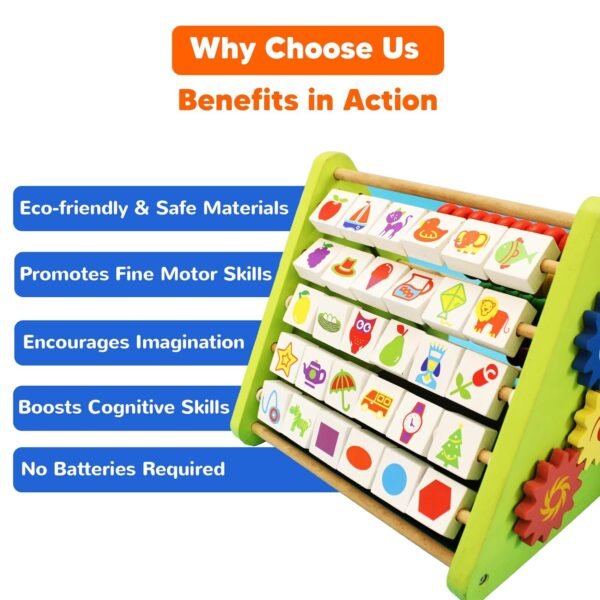 Shumee\'s 5-in-1 STEM Activity Triangle | Engage Your Baby with ABCD, Counting & Telling Time | Wooden Abacus and Gear Cube Toy for Kids| Gift for Boys and Girls | Kids Toys - Image 6