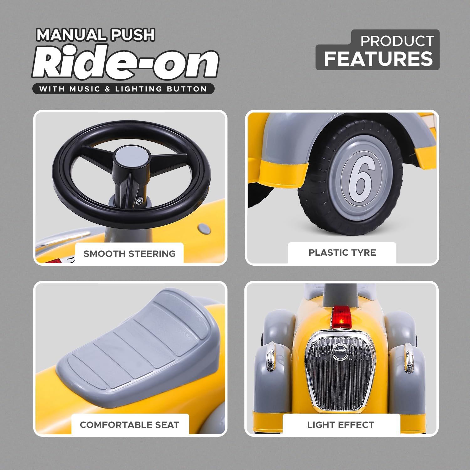 NHR Ride on Car Kids Play Ride on Toys PP Plastic 4 Wheel Magic Baby Slide Car (Yellow) - Image 5