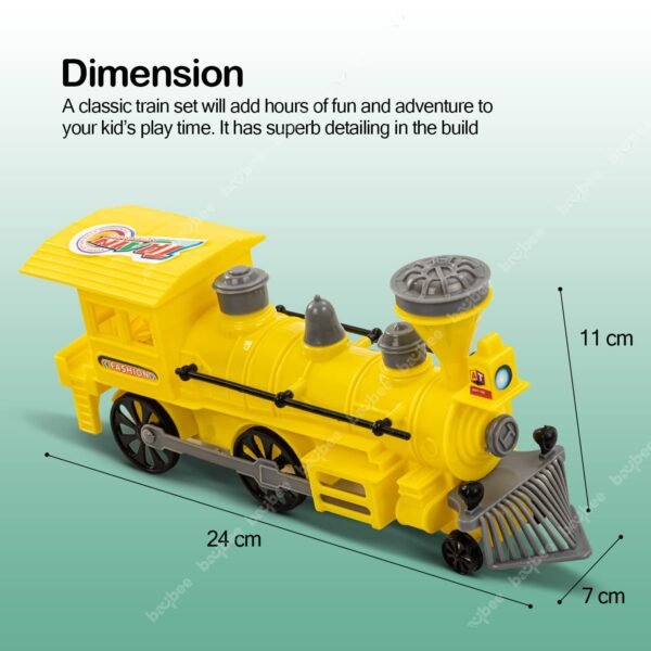 BAYBEE Steam Engine Train Toys for Kids Engine Toy for Kids Train Toy Vehicle Playset for Kids, Birthday Gift for Kids | Pull and Go Train with Light for Kids 2+Years Boy Girl (Yellow) - Image 2