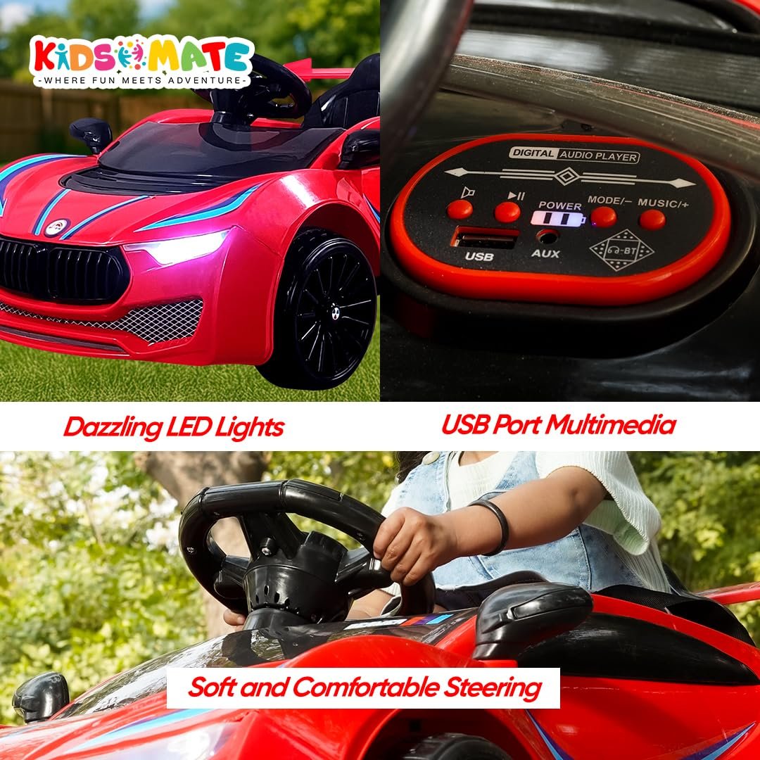 Kidsmate Beamer Electric Car for Kids Aged 1-3 Years | Battery Car for Kids with 6V Rechargeable Battery, Remote Control, Swing Function, Bluetooth Music Player & LED Lights | Up to 25 kg Capacity - Image 5