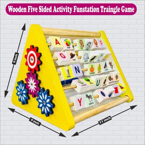 5 in 1 Activity Triangle Center Cube | Alphabet Blocks Abacus Clock Writing | Counting Beads Assembly Toys for Kids Montessori Learning Toy for 1-5 Year Old Kids (Activity Triangle Game) - Image 2