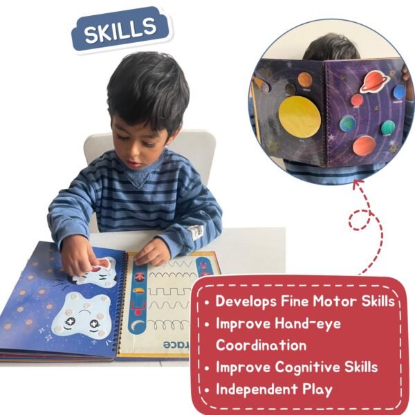 CocoMoco Kids My Preschool Busy Book For Toddlers Level 2 With Body Parts,Planets,Opposites,Emotions | Quiet Book For Kids Learning Toys For 3-5 Year Olds | Montessori Learning (Pack Of 5),Multicolor - Image 5