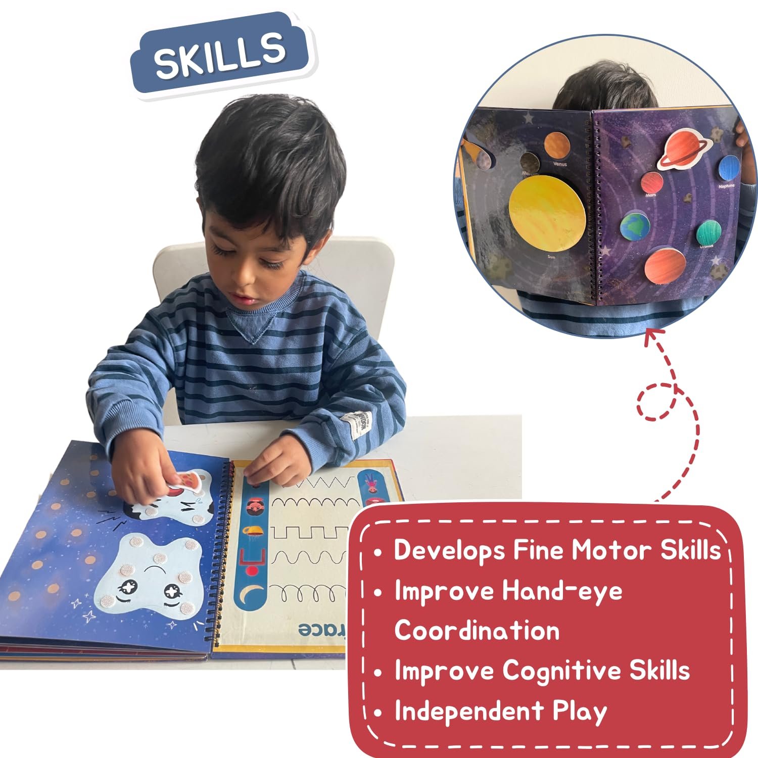 CocoMoco Kids My Preschool Busy Book For Toddlers Level 2 With Body Parts,Planets,Opposites,Emotions | Quiet Book For Kids Learning Toys For 3-5 Year Olds | Montessori Learning (Pack Of 5),Multicolor - Image 5