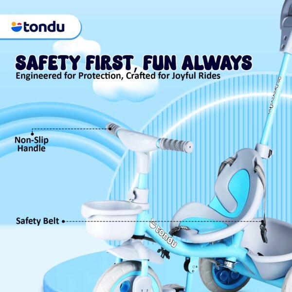 TONDU Kiddo Tricycle for Kids/Baby with Storage Basket | Seat Belt with Parental Control Baby Tricycle (Blue) - Image 6