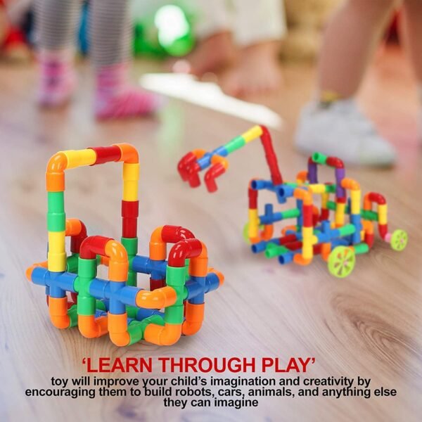 Building Blocks for Kids 3-5 Years - Puzzles Games, Bricks Toys Sets With Wheel, Educational Block Game (Approx 72 Piece Pipe Puzzle Set) - Image 3