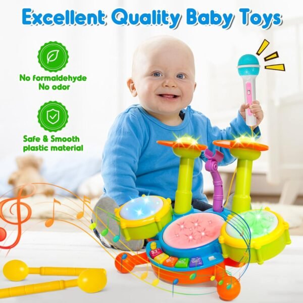 Yoptote Kids Drum Set For Toddlers 1-3 Musical Toys For 1 Year Old Boy Gifts Baby Educational Instruments Microphone Piano Light Up Baby Learning Toys 12-18 Months Easter Gift For 1 2 3 Year Old - Image 6