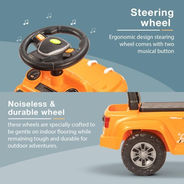 Baybee Speedy Ride on Baby Car for Kids | Ride on Toys Car with Music & LED Light | Portable Push Ride on Jeep with Backrest & Storage Basket | Kids Car to Drive 1-3 Years Boys Girls (Orange II) - Image 6