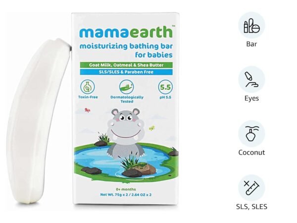 Mamaearth Moisturizing Baby Bathing Soap Bar, pH 5.5, with Goat Milk & Oatmeal. Pack of 2, 75gms each - Image 2