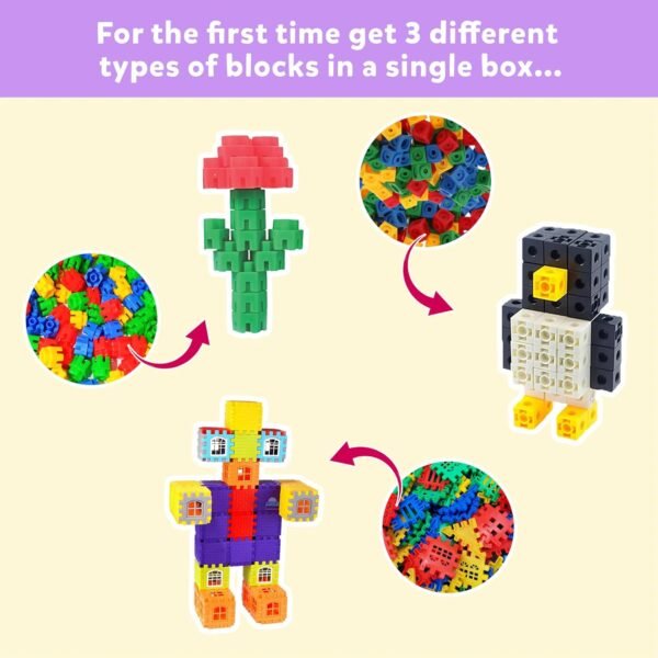 3-in-1 Plastic Building Blocks for Kids (Pack 1): Hexa, Cubic & House Builder Blocks | Blocks Puzzle Games for Kids 2+ Years with 125+ Pcs | Education & Learning Toys for Boys & Girls - Image 3