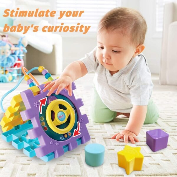 5 in 1 Activity Triangle Center Cube | Alphabet Blocks Abacus Clock Writing | Counting Beads Assembly Toys for Babies Montessori Learning Toy for 1-5 Year Old Kids (Activity Cube) - Image 2