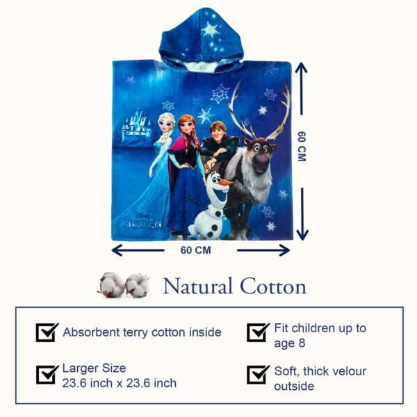 Sassoon Frozen Cartoon Printed Hooded Poncho Towel for Kids (Pack of 1) - Image 3
