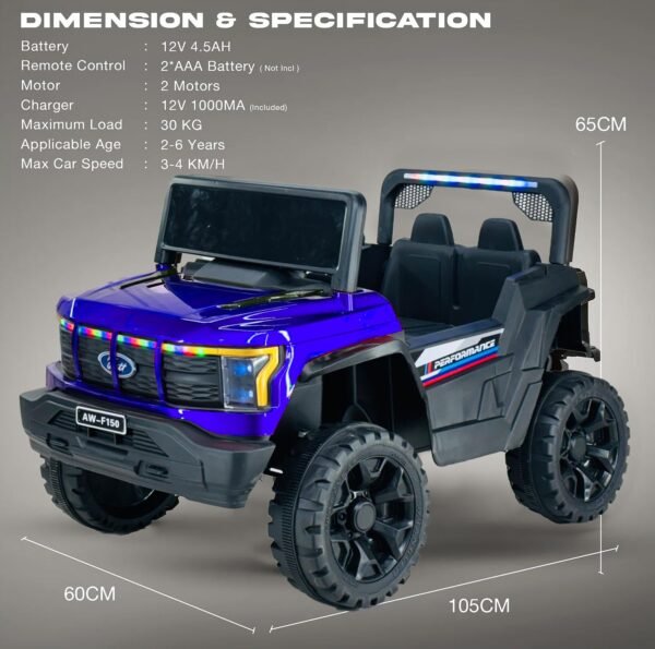 Wishmaster Driving EV Cars for 1, 2, 3, 4, 5, 6 Years | Remote + Steering + Mobile App Control | Kids Jeeps (Entery Level Jeeps [2-6 Years] F-Raptor, Blue) - Image 2