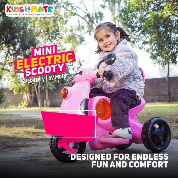 Kidsmate Mini Electric Scooty Bike for Kids | Parental Control & Cushioned Seat | 3 Wheels Battery Scooty for Kids with 6V Motor, LED Lights, Music & Foot Accelerator | Ideal for Age 1-4 Yrs - Pink - Image 3