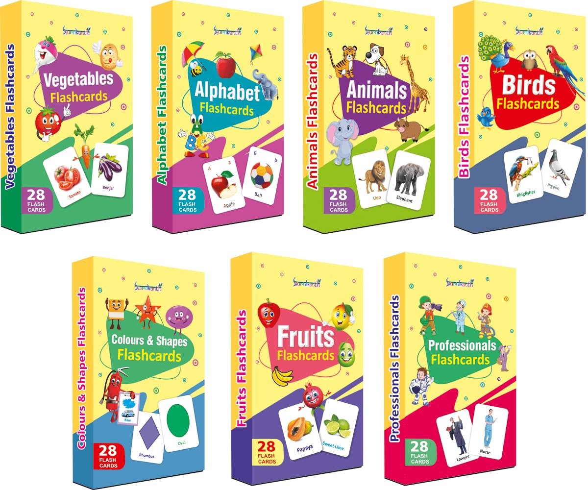 Premium 7-in-1 Brain Boosting Non-Tearable Flash Cards for Kids | 196 Laminated Cards | 1+ Years | Early Learning Montessori Education Toy for Toddlers | Waterproof | Return Gift